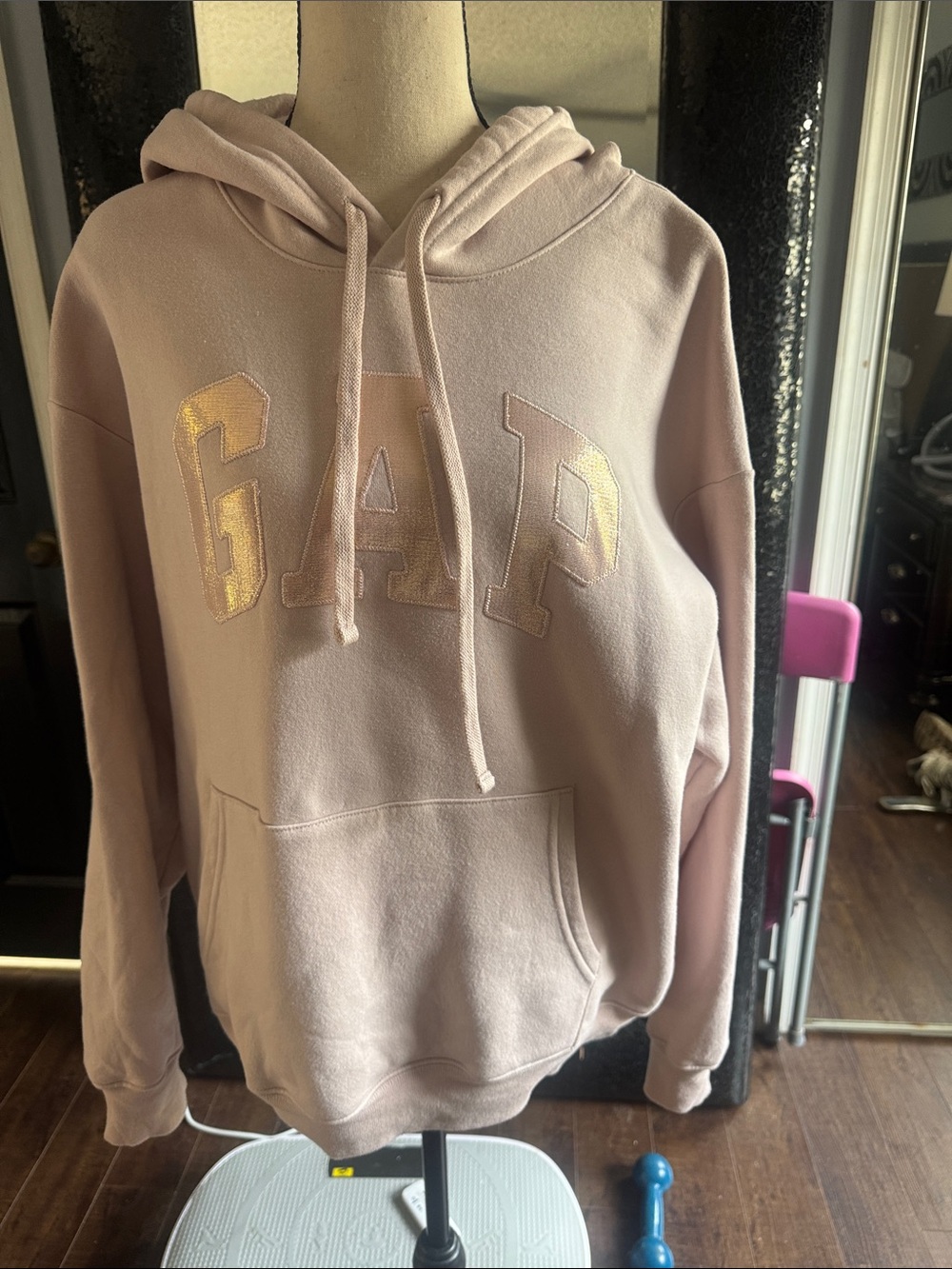 GAP Women's Pale Pink Hoodie with Shimmery Logo